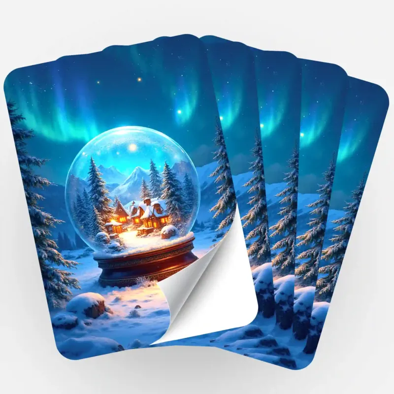 Picmondoo 5er-Aufkleber-Set Bewahrtes Licht für Diamond Painting Organisation mit winterlichem Schneekugel-Motiv