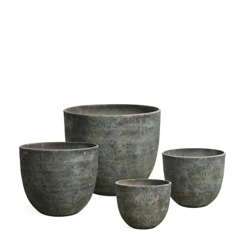 4 Cache-Pots Terra arrondis gris-vert