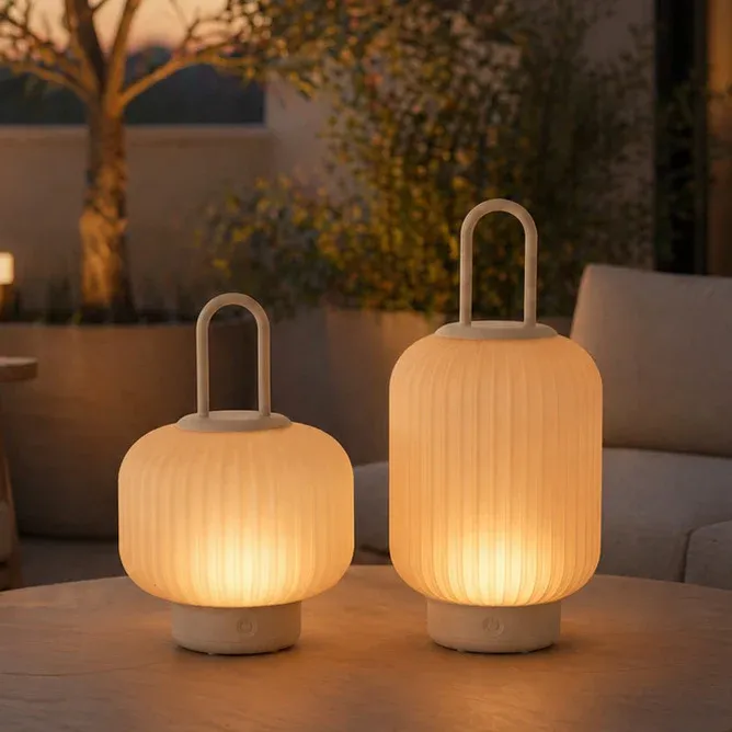 LED Laterne mit Glas outdoor - beige
