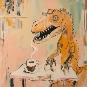 Graffiti Style Dinosaur Drinking A Coffee In A Cafe 3